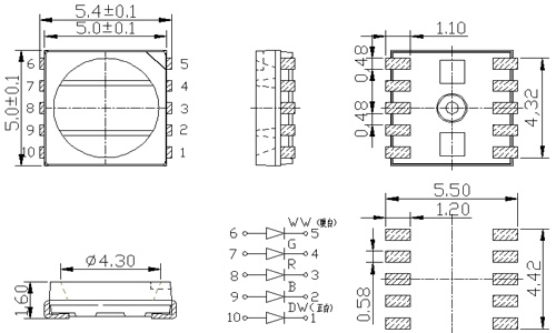 5050RGBWW燈珠尺寸